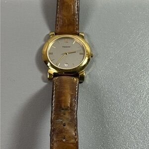 Tissot Gold Watch with Distressed Brown Strap
